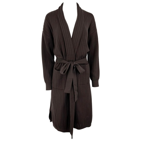 Line & Dot Long Belted Ribbed Cardigan in Brown Sz. Medium - NWT - Picture 7 of 13